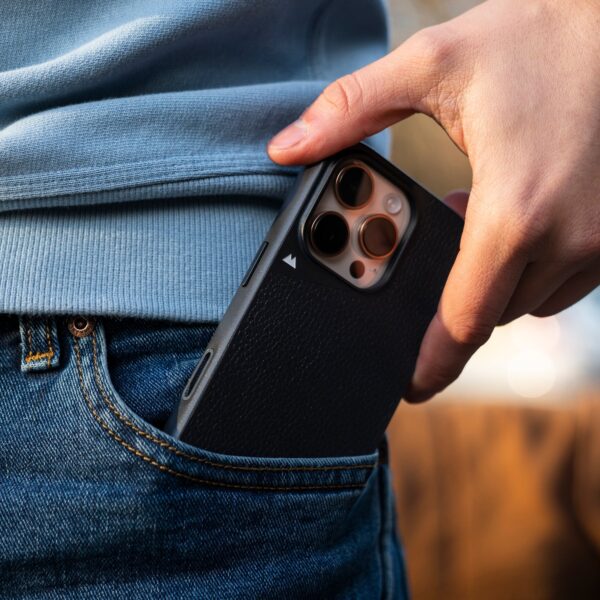 MagSafe® Compatible Black Leather Phone Case with Camera Control Button - Image 8
